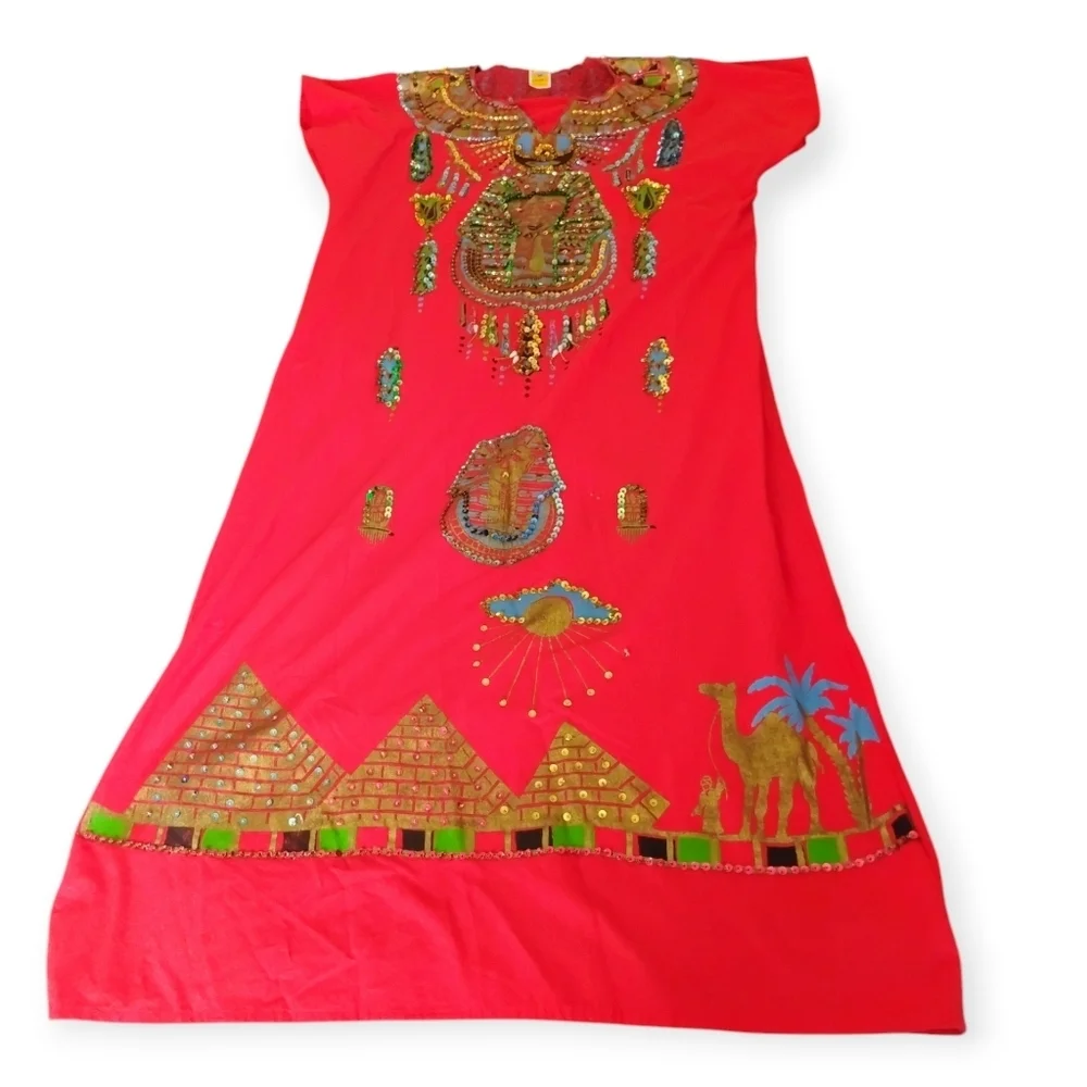 Egyptian Sequin Jalabiya Maxi Dress King Tut Red - Picture 12 of 13